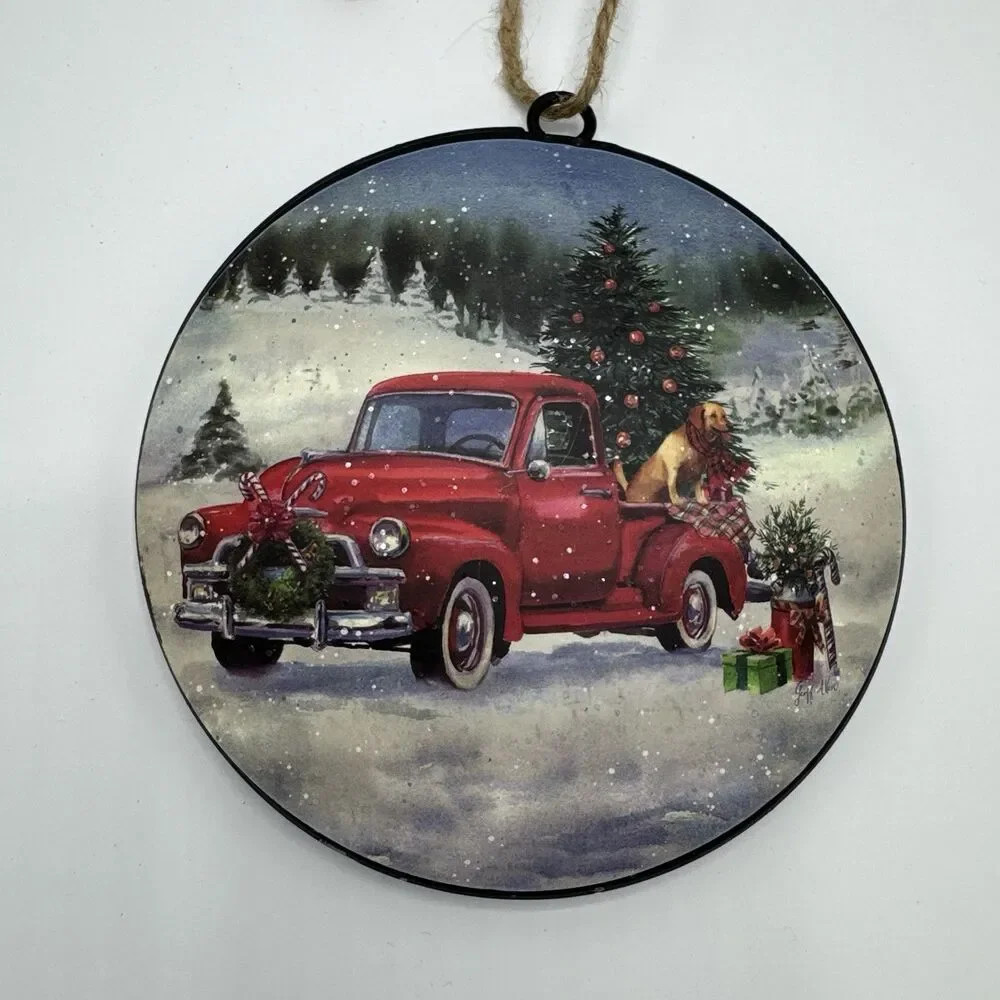 Painted Labrador with Tractors and Trucks Hanging Christmas Ornament‎